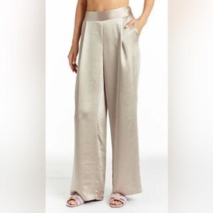 NWT DREW by Anthropology The Eva Wide Leg Satin Champagne Pants Size M